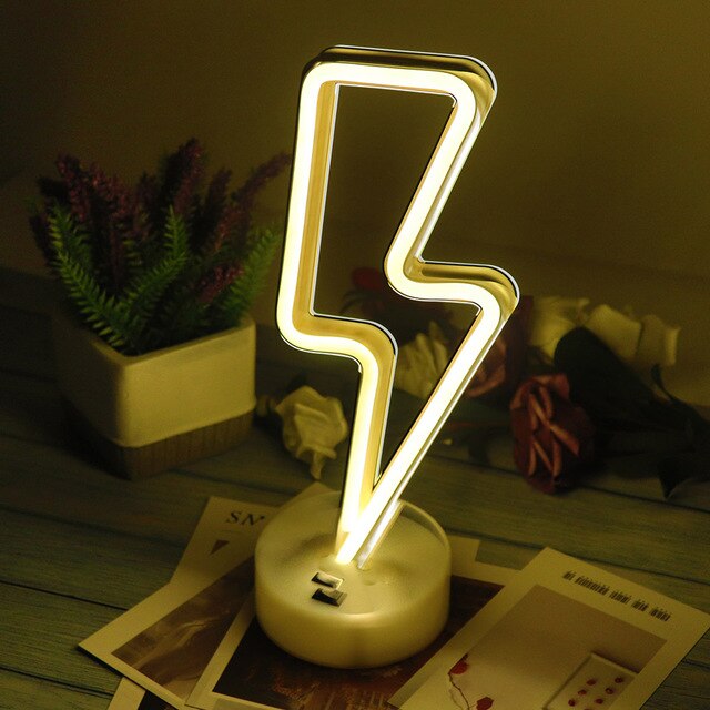 Decoratieve Led Neon Light Teken Ster Maan Lamp Usb Led Night Lights Decoratie Voor Thuis Bruiloft Neon Lamp met Base: Lightning Warm