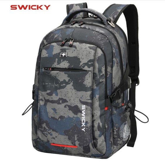 Swicky Mannelijke Multifunctionele Usb Opladen Mode Business Casual Reizen Anti-Diefstal Waterdicht 15.6 Inch Laptop Mannen Rugzak: camouflage UBS / trumpet