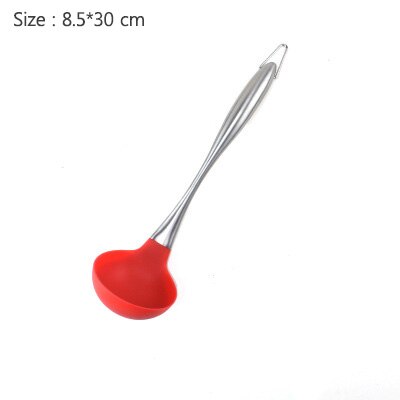 Kitchenware 304 Stainless Steel Hollow Handle Silicone Non-Stick Spatula Spoon Spoon Fence Shovel Kitchen Set Of Four: Red-2