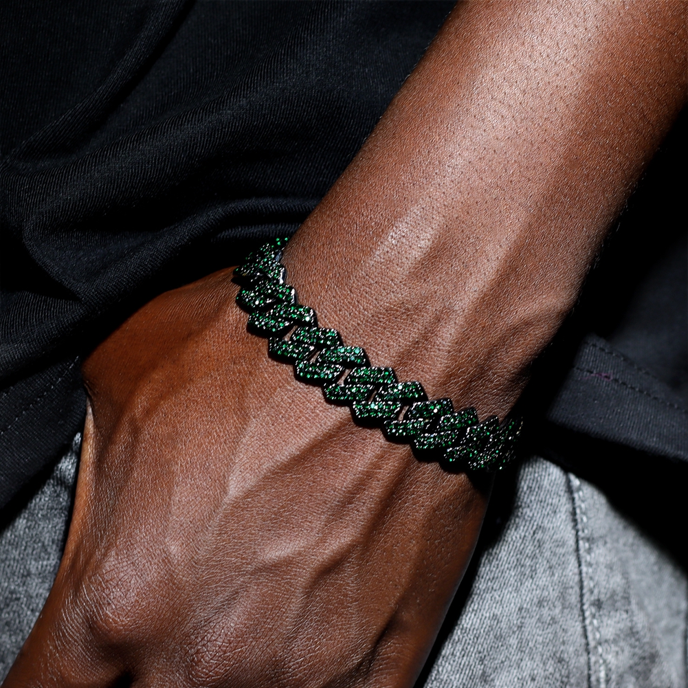 Pulseras de cadena cubana con eslabones helados de 14MM para hombres y mujeres, diamantes de imitación completos, pulsera cubana gruesa de Miami, de joyería Punk Hip Hop