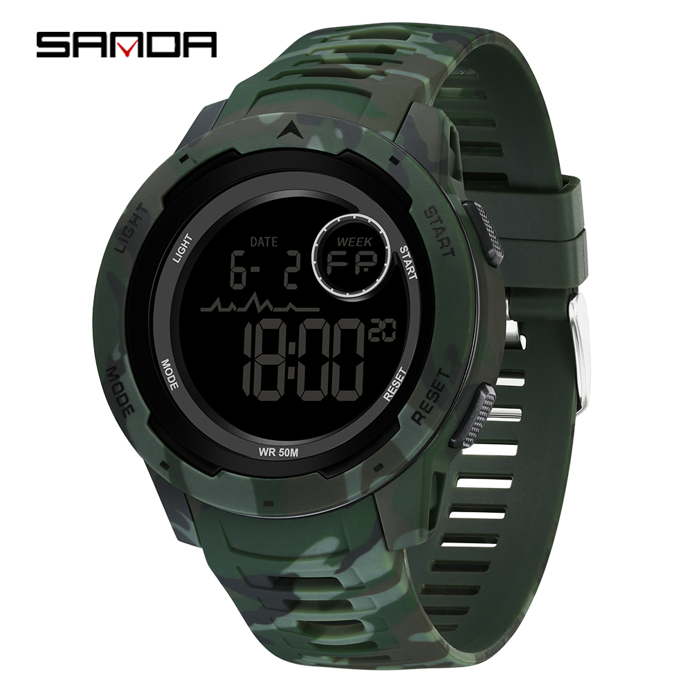 SANDA 2185 elektronische Uhr, beliebte Tarnung, Militärstil, Kühler Trend, Wecker, multifunktionale elektronische Herrenuhr: Mehrfarben