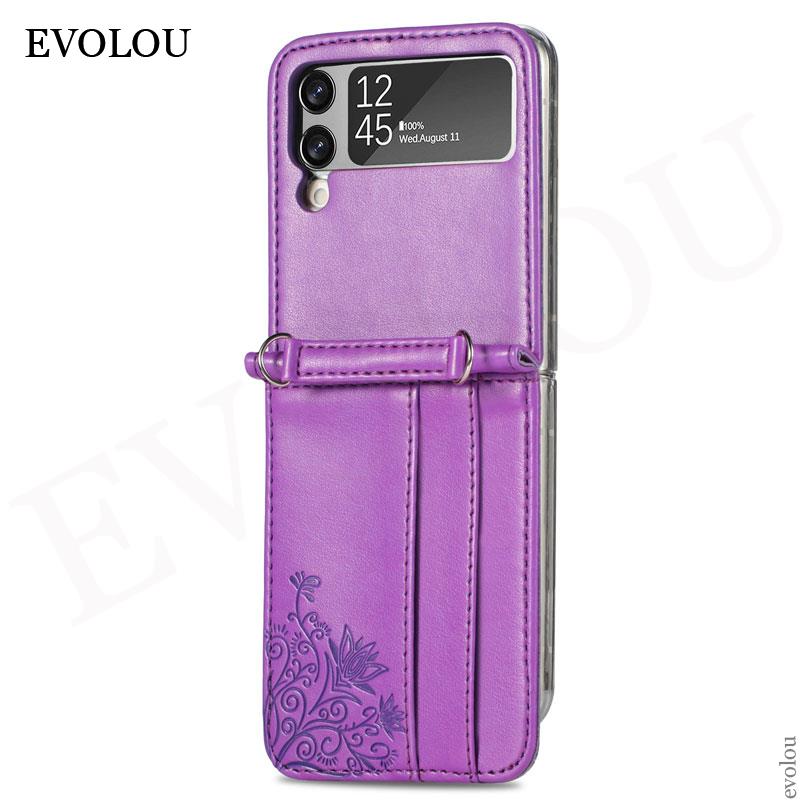 Crossbody Leder Halsband Tas für Samsung Galaxis Z kippen 3 5G - Brieftasche Kartenhalter Hülle: Für z filp 3 / Lila