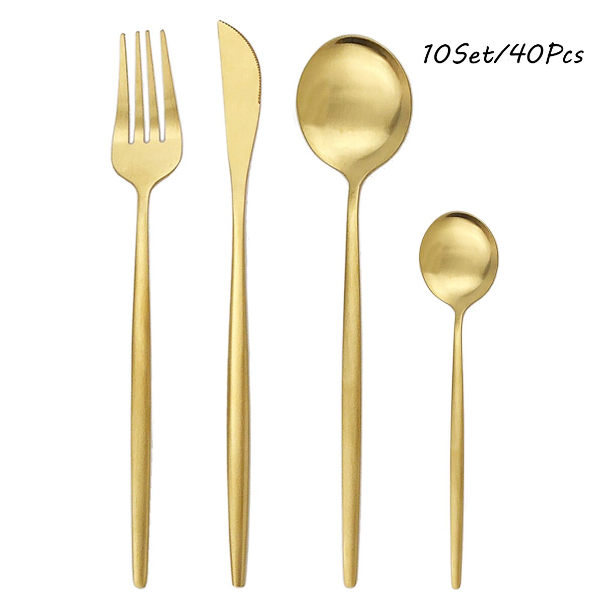 Western 40Pcs Black Matte Cutlery Set 304 Stainless Steel Dinnerware Set Knife Fork Spoon Flatware Kitchen Silverware: 40pcs Gold