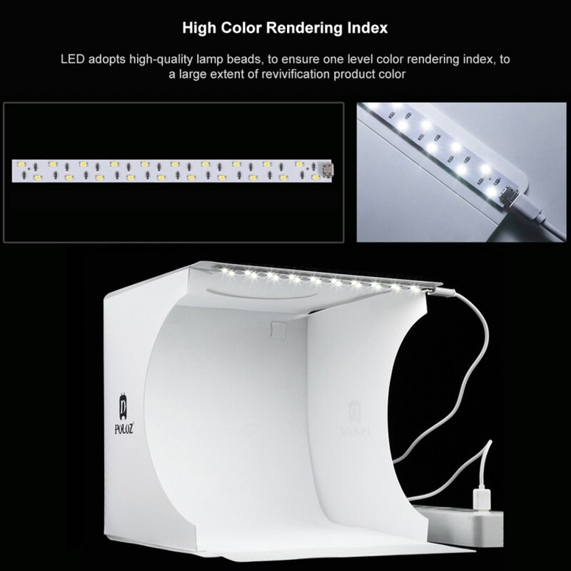 PULUZ 20CM Light Soft Box Folding Led Lightbox Tabletop Shooting Softbox Mini Photo Studio for Product Photography Background