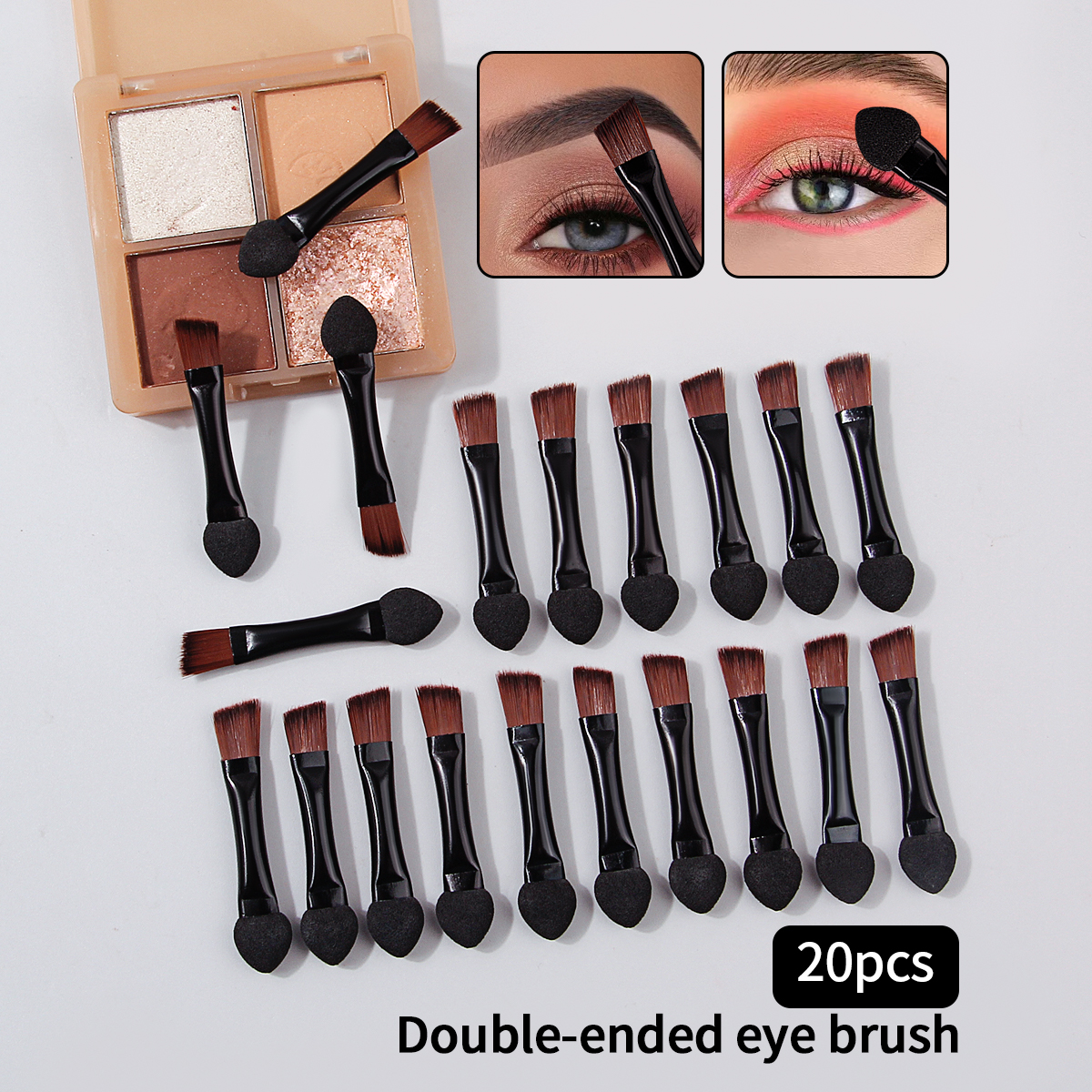 20 stuks dubbele kop make-upborstel aluminium buis schuine wenkbrauwborstel mini dual-purpose kleine sponsborstel oogschaduwborstel