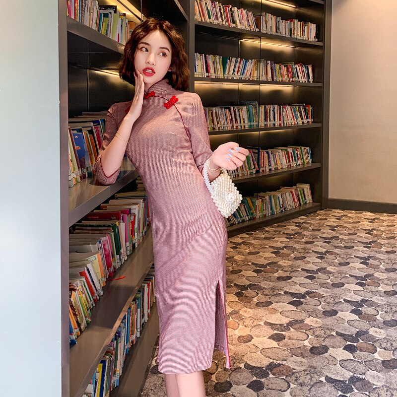 Cheongsam Improved Daily Ladies Slit Qipao Green Dresses Chinese Traditional Dress