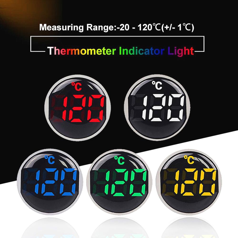 22Mm Ronde Kleine Mini Led Licht Display Thermometer Digitale Temperatuur Meter Indicator Ac 50-380V 220V -20-120'c