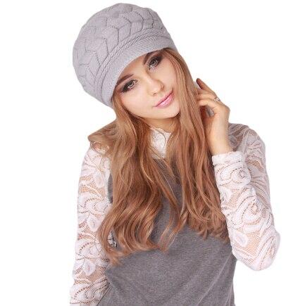 Winter Vrouwen Hoed Luxe Gebreide Hoeden Vrouwelijke Zachte Hoge Elastische Warm Caps Mutsen Hoofddeksels Meisje Cap Effen Kleur: gray