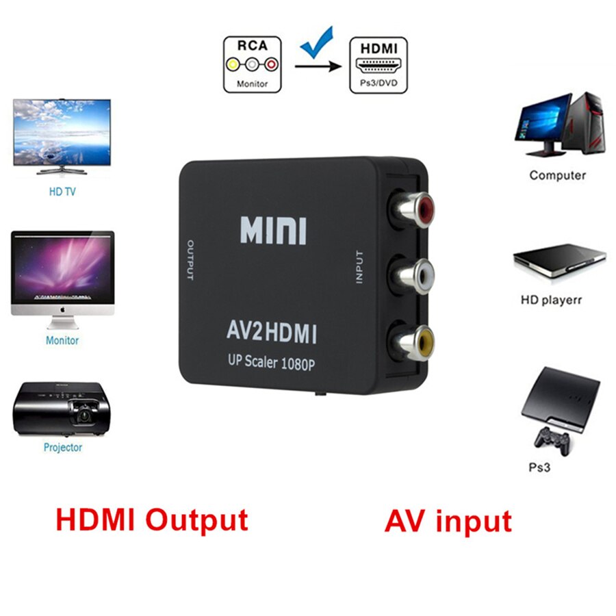 Full Hd Av Naar Hdmi-Compatibel Converter Vrouw-vrouw Rca Adapter Composiet Cvbs Naar Hdmi-Compatibel AV2HDMI audio Converter