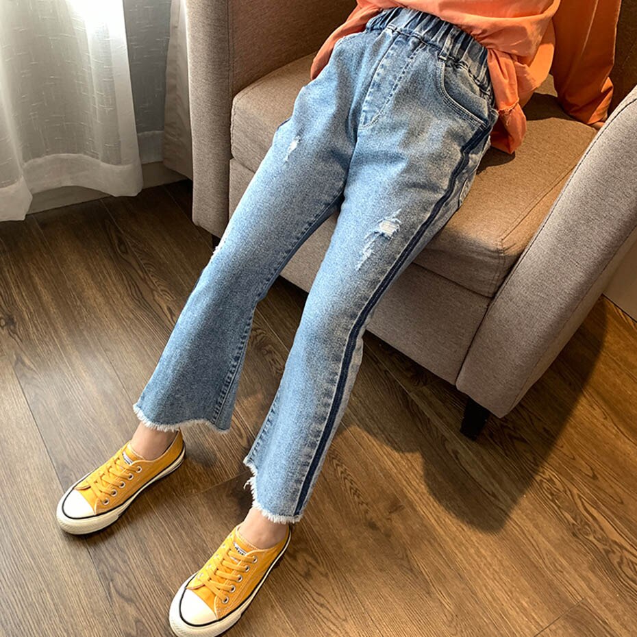 Jean fille trou fille enfant Flare jean rayé Denim pantalon pantalon enfants adolescent printemps automne enfants vêtements pour filles