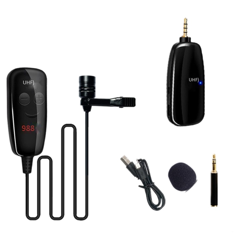 UHF Microphone Lavalier Wireless Microphone Interview Microphone with LCD Display for Smartphone: Default Title
