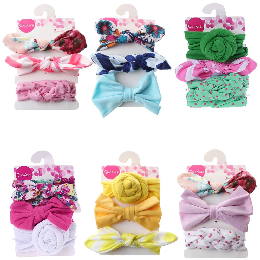 Conjunto de 3 unidades de lazos florales para bebé, diadema con lunares y lazo, diademas de algodón para niña, accesorios para el cabello para niña