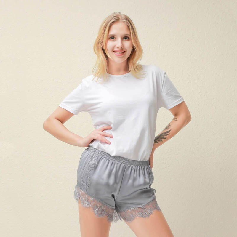 Braga pantalón de protección de mujer de de seda chifón cómodo Braga pantalón de protección resistente al corte verano Pantalones cortos cómodos ligeros: Gray