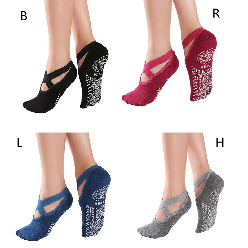 Women Bandage Yoga Socks Anti-Slip Quick-Dry Damping Pilates Ballet Socks Good Grip Women Cotton Socks Fitness Gym