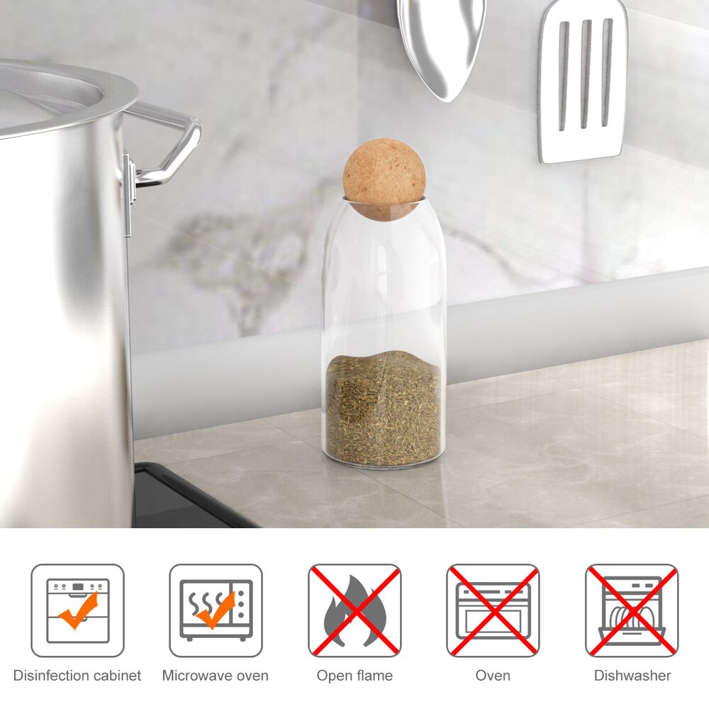 BESTONZON 1200ML Transparent Glass Storage Tank Borosilicate Glass Sealed Cans Food Grains Container with Cork (Round Ball,)