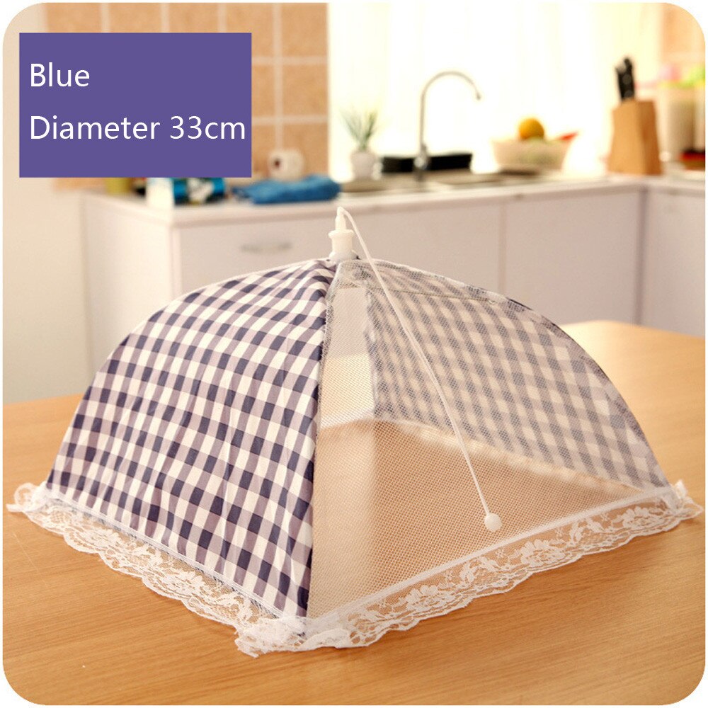 Kitchen Folded Food Cover Hygiene Grid Style Kitchen Food Dish Cover Kitchenware: Blue 