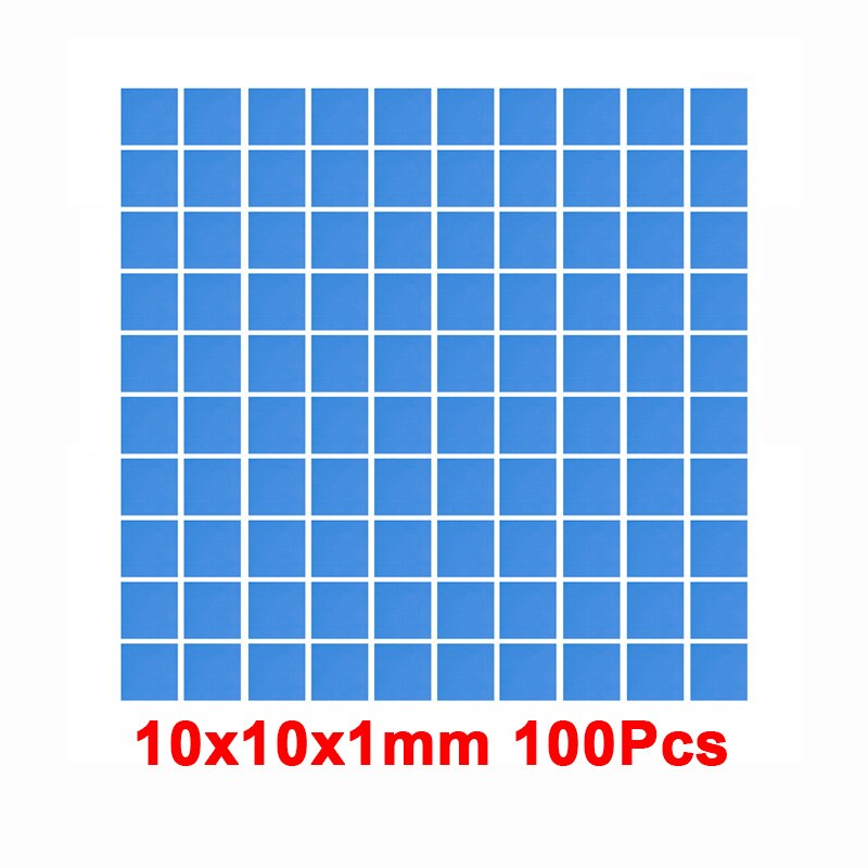 Rgeek 100 Pcs Blauw 10Mm * 10Mm Gpu Cpu Heatsink Cooling Geleidende Siliconen Pad Thermische Pad Термопрокладка: 10x10x1mm x 100Pcs