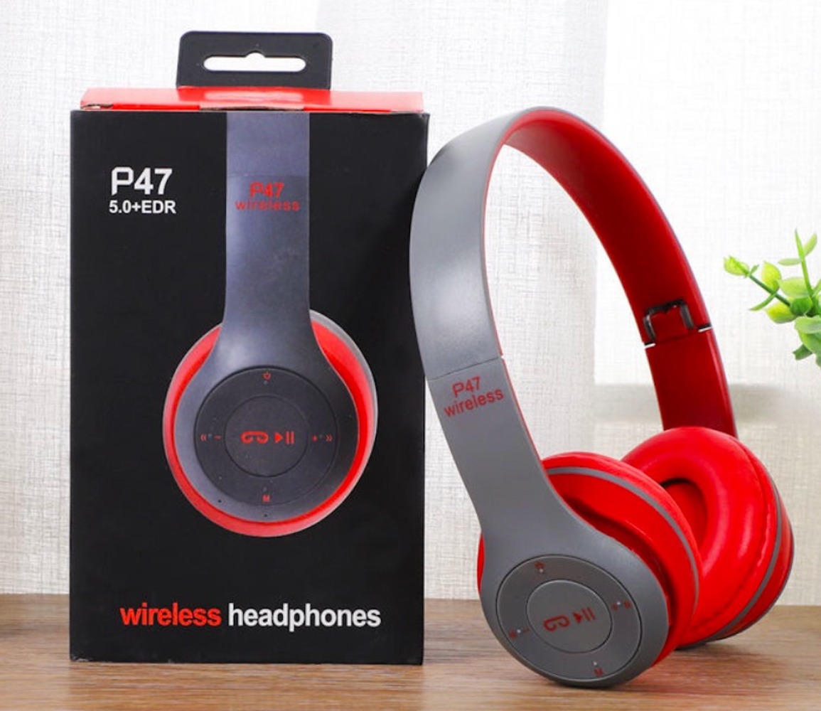 Nuevos auriculares Bluetooth P47 montados en la cabeza de graves plegable montado en la cabeza deporte inalámbrico: Rojo