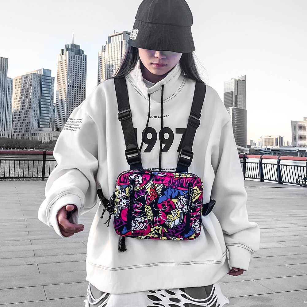 Estilo hip hop crossbody ombro saco de peito para homens mulher multi-função chique unisex oxford streetwear saco colete cintura packs