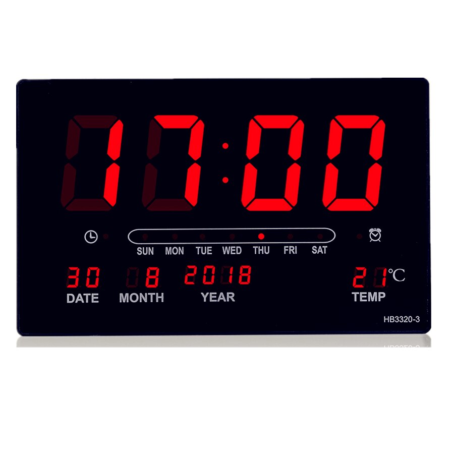 Big number alarm clock Electronic LED calendar hanging clock with week display, Table digital thermometer alarm clock: Red