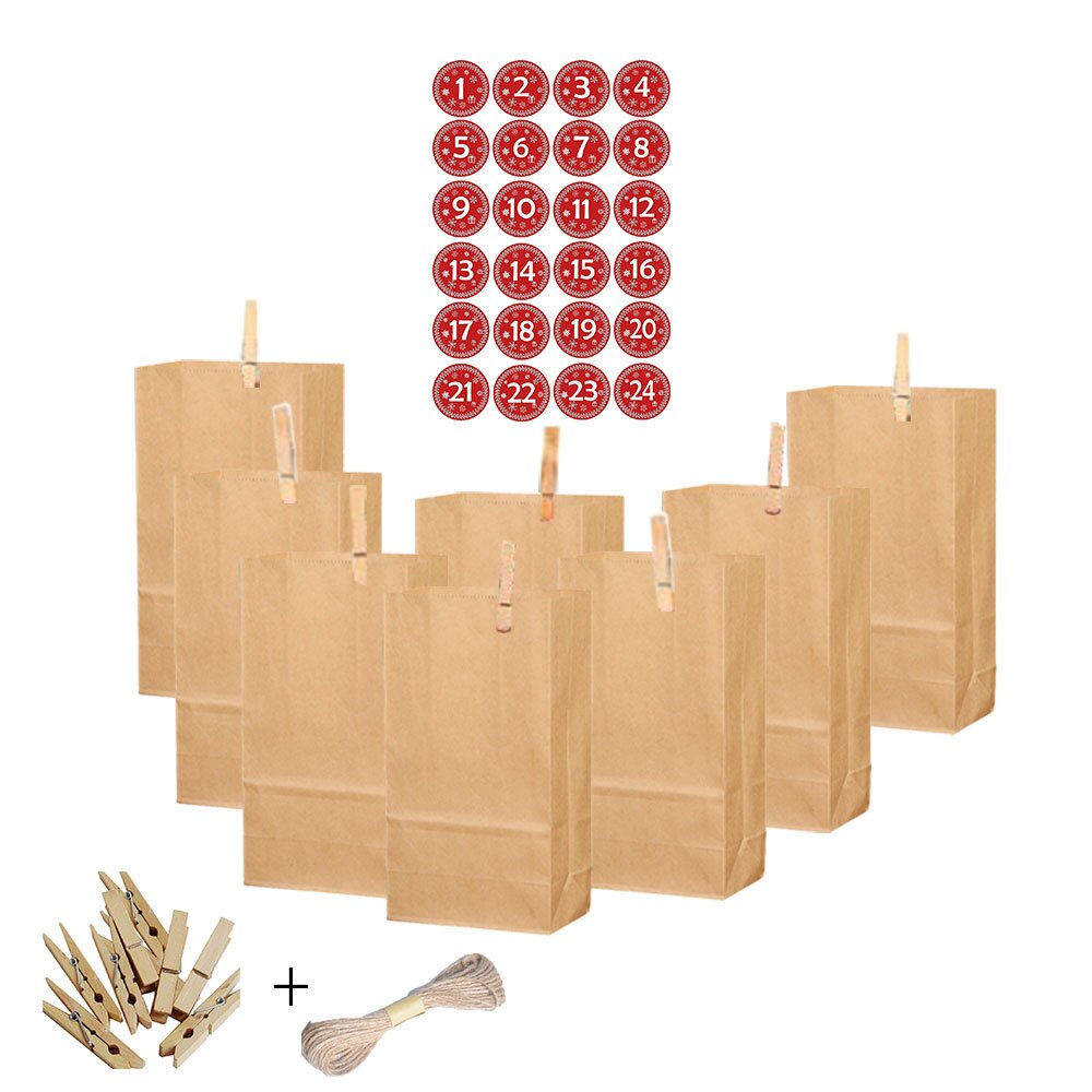 24pcs/set Kraft Paper Bag Christmas Bag Treat Candy Box Birthday Year Party Favor Stand Bags: J