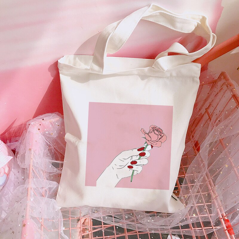 Harajuku Ulzzang Women Print Summer Shoulder Bag Cartoon Casual Female Tote Bag Fun Female Canvas Bags Large-capacity: B1354-TBWH-M