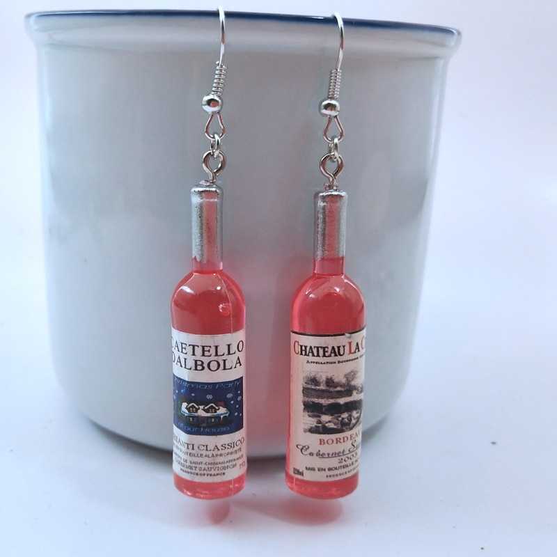 Diy Simulatie Wijnfles Dangle Oorbellen Voor Vrouwen Cool Rood, Geel, Blauw Wijn Oorbellen Sieraden