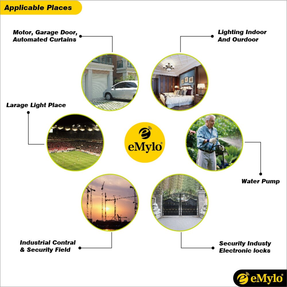 eMylo Switch AC220V 1000W 2X White&Blue Transmitter 6X 1 Channel Relays Smart RF Wireless Remote Control Light Switch 433Mhz