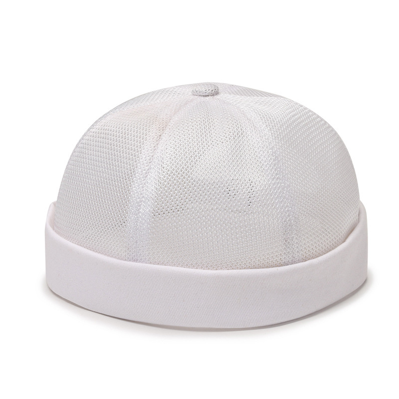 Quick Dry Brimless Hat Lightweight Daily Beanie Mesh Beanie Docker Cap Sailor Rolled Cuff Harbour Hat Casual Skullcap: WHITE