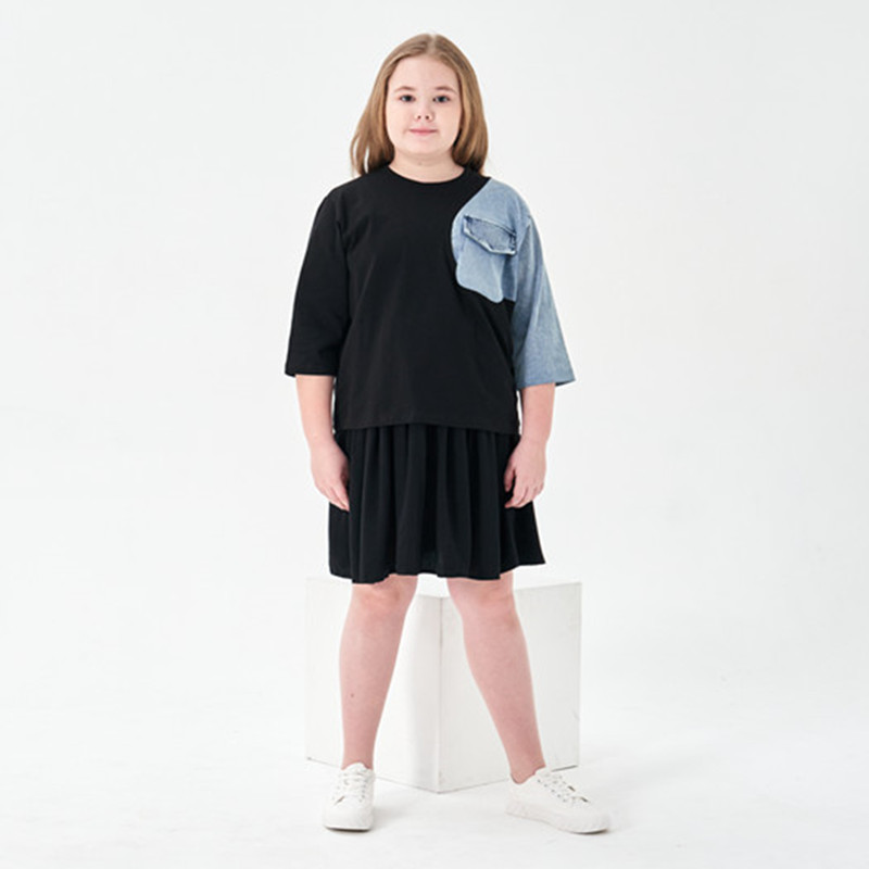 big girls plus size spring summer cotton denim family mathing dress shirts children casual clothing