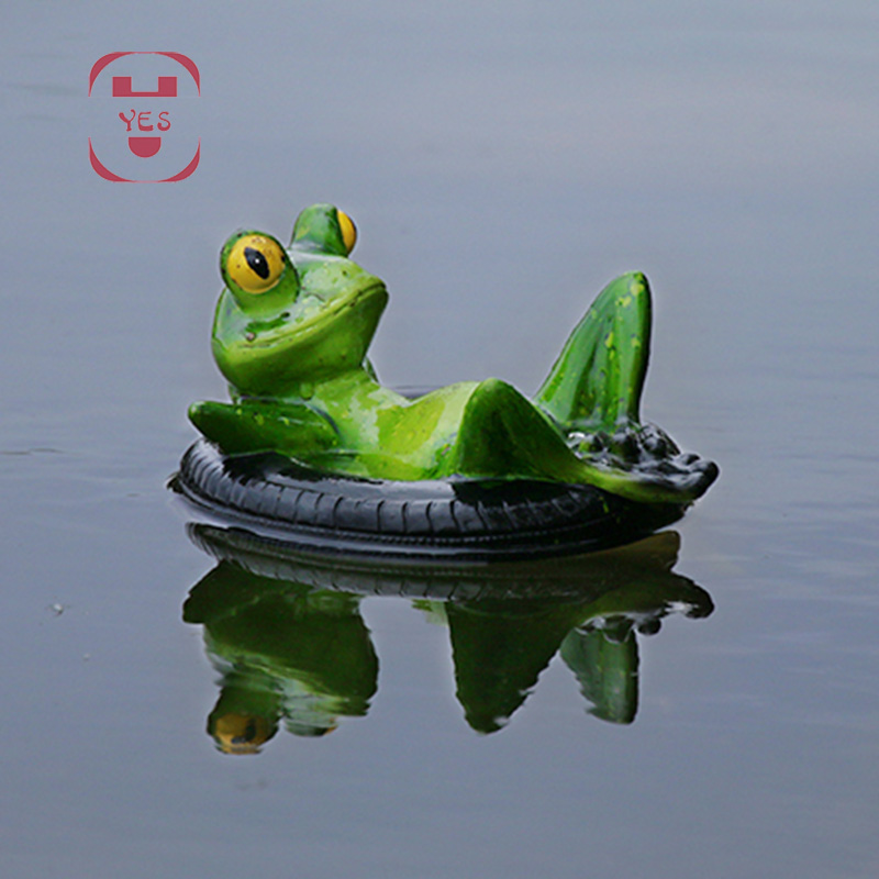 Resin Floating Bamboo raft Frog Statue duck Sculpture Outdoor Garden Pond Decorative Home Fish Tank Garden Decor Desk Ornament: A