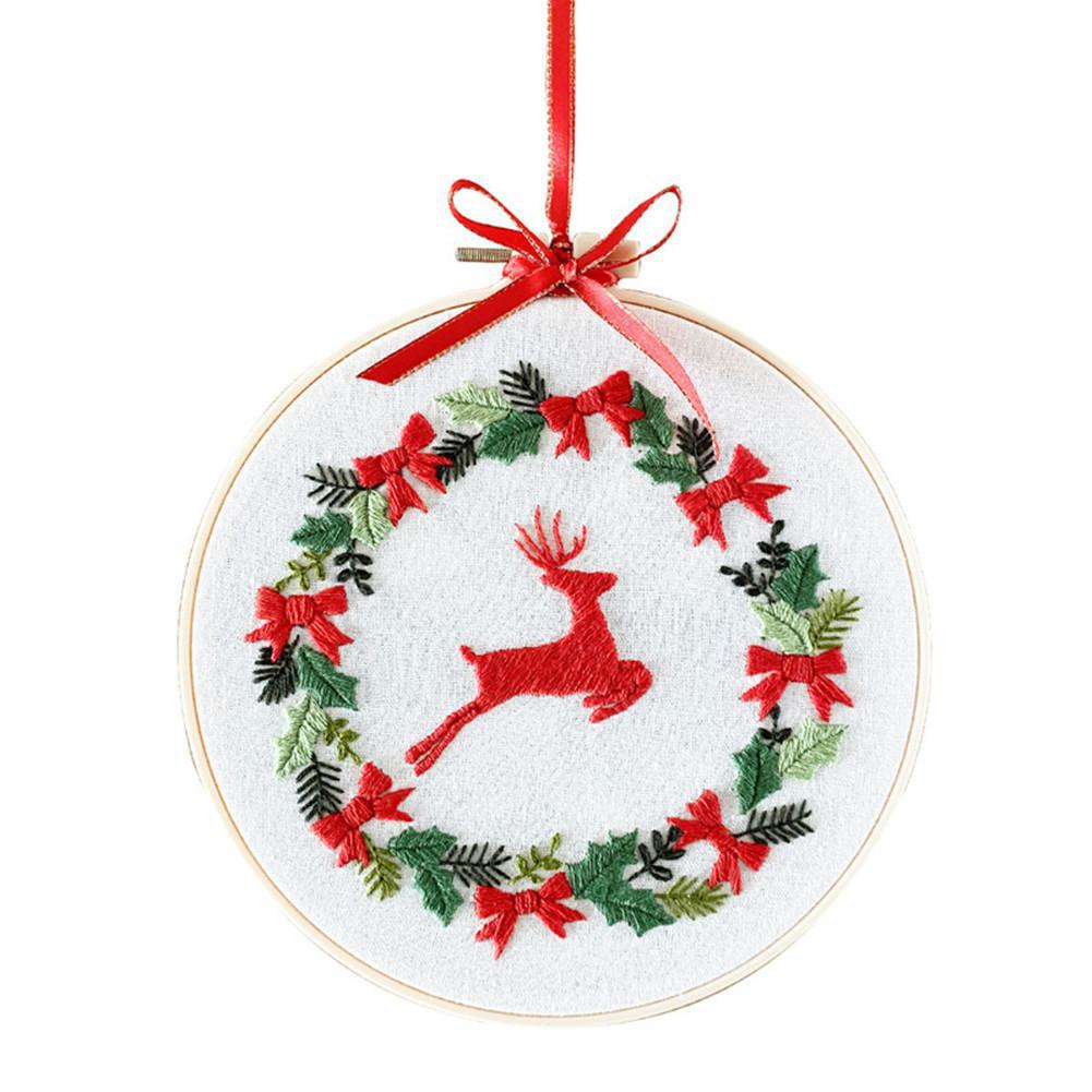 DIY Christmas Embroidery for Beginners Adults Cross Stitch Patterns Starter Kits with Embroidery Hoop: A