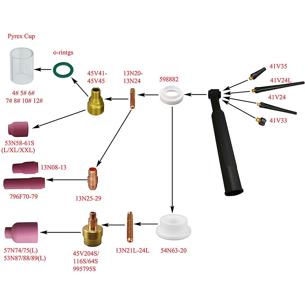 9pcs TIG Gas Lens Collets Body Pyrex Glass Cup TIG Insulators Cup Gaskets，Medium Back Cup Assorted kit TIG Welding Torch