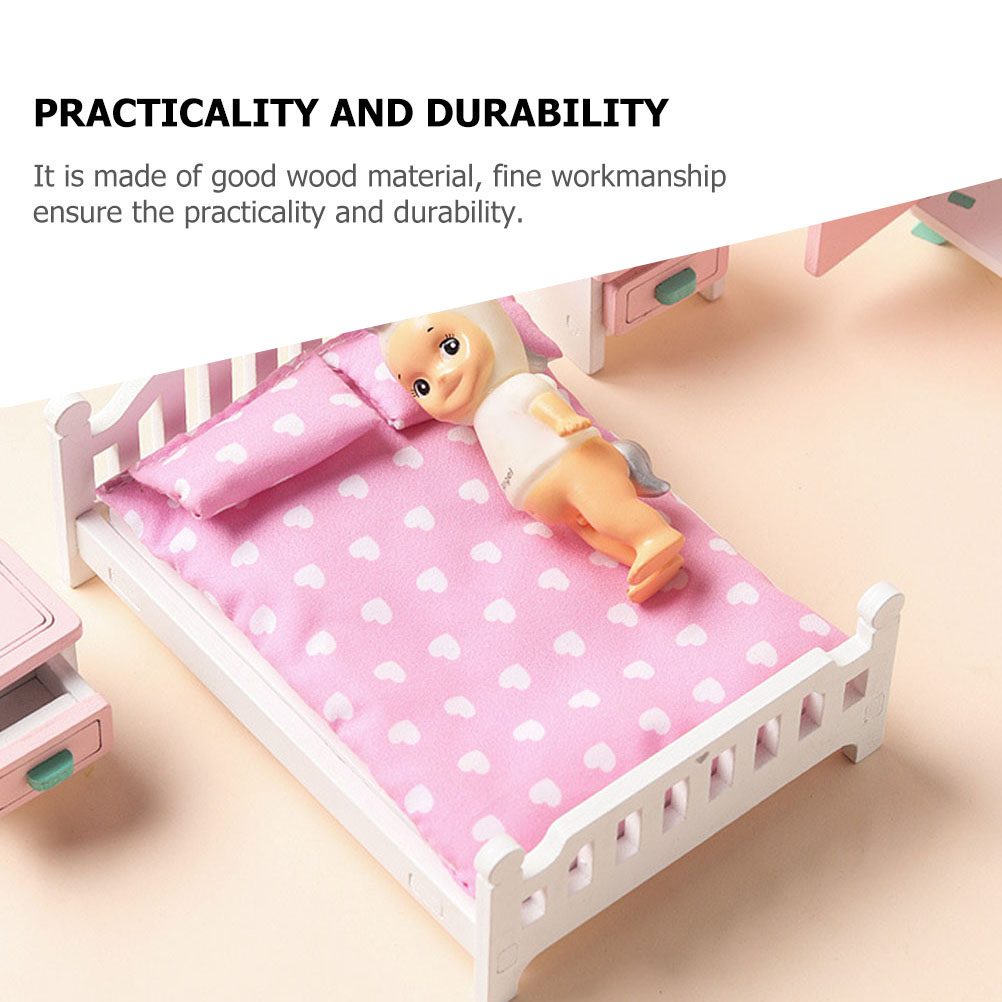 1 Set Mini Furniture Model Doll House Bedroom Layout Bed Wardrobe Nightstand