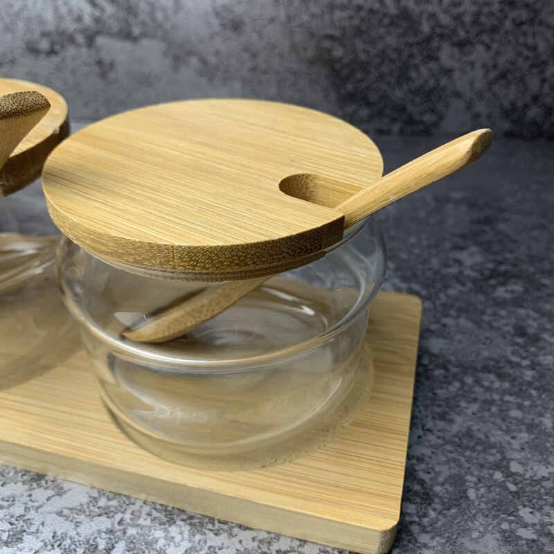 Kitchen glass seasoning jar set household glass seasoning box seasoning bottle high borosilicate glass salt seasoning jar