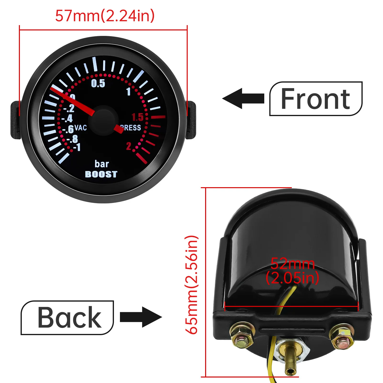 52Mm Auto Meter Rook Len Rode Wijzer Toerenteller Rpm Turbo Boost Meter Watertemp Meter Oliedrukmeter Vacuümmeter