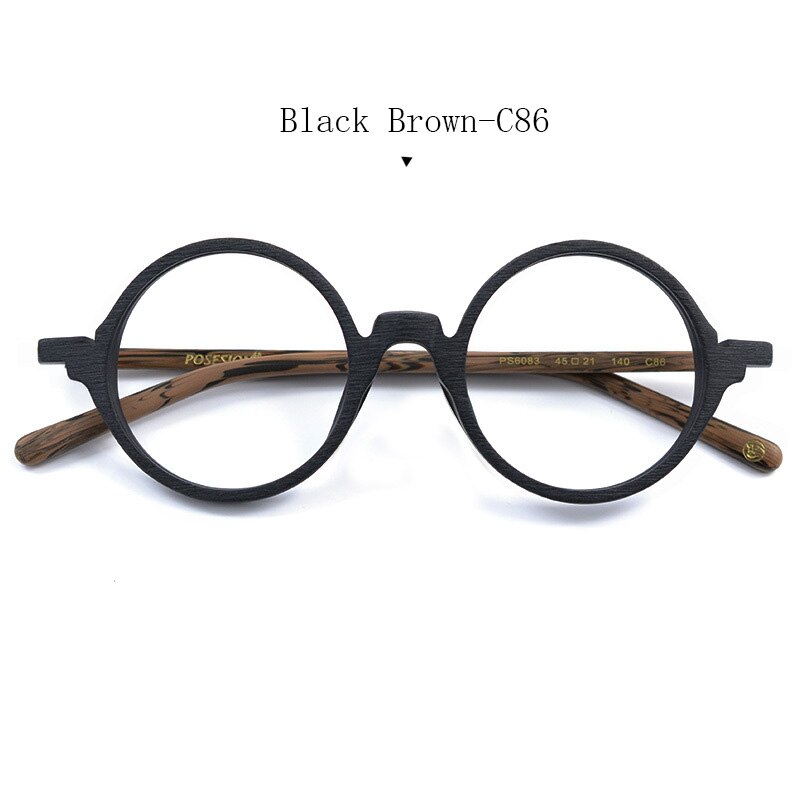 HDCRAFTER Vintage Retro Round Glasses Frames Men Wood Prescription Myopia Hyperopia Optical Eyeglasses Glasses Frame for Women: Black Brown