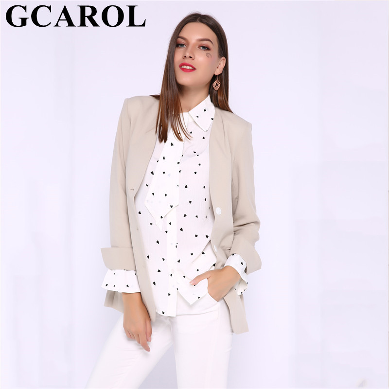 Gcarol kvinder sløjfe lille kærlighed trykt ol skjorte hvid sød chiffon bluse forår sommer basic perfekt toppe tøj
