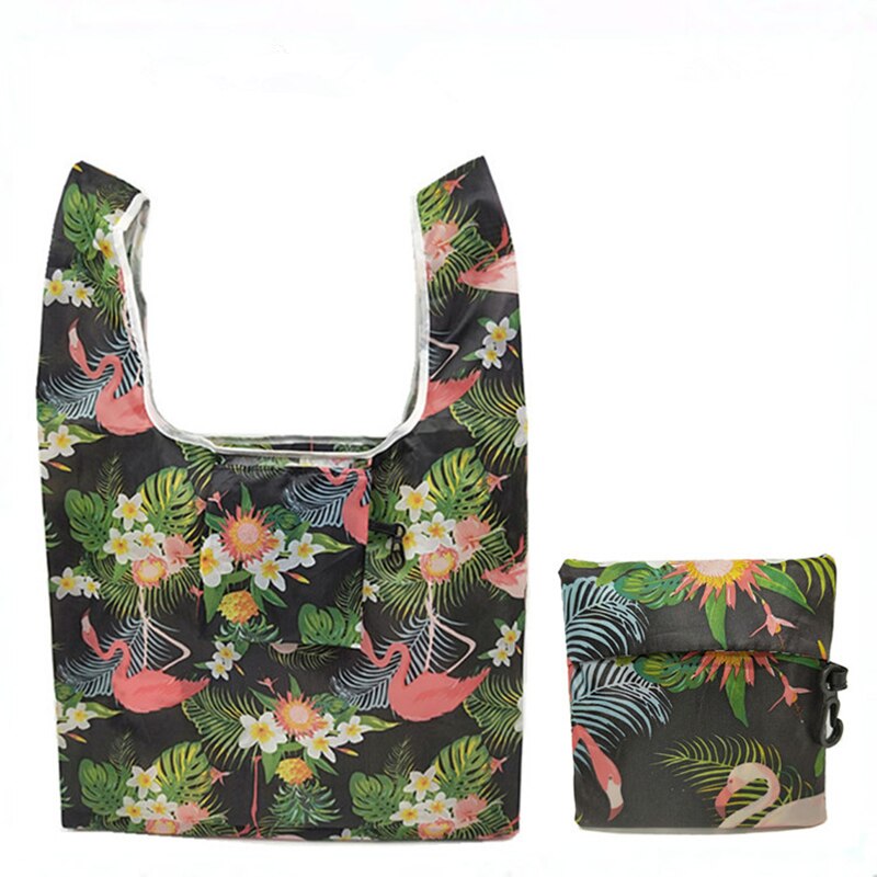 1PCS Flamingo Recycle Shopping Bag Eco Reusable Shopping Tote Bag Cartoon Floral Shoulder Folding Pouch Handbags Printing: 07