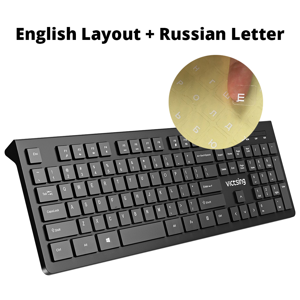 VicTsing PC206 Wired Keyboard Portable Slim Membrane Chiclet Keyboard 104 Keycaps For Tablet Desktop Laptop PC Computer Keyboard: EN Add RU Letter