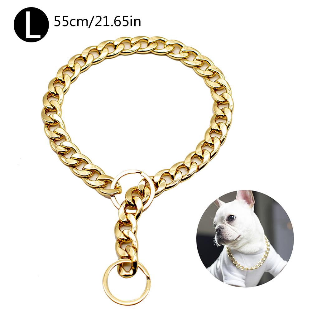 Rostfritt stål hundkedja metallträning husdjurshalsband tjocklek guld silver slip hundhalsband för stora hundar bulldog: L