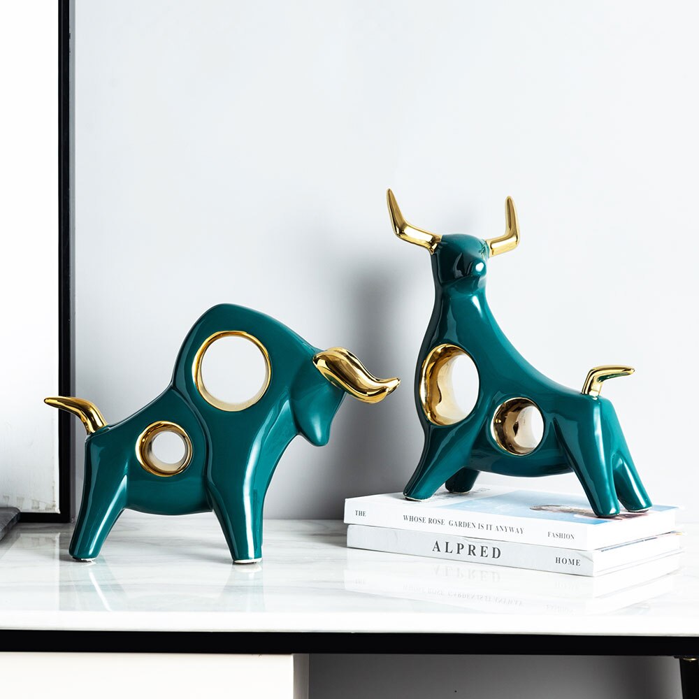 Heminredning keramik djur modell prydnad ko och rådjur staty skulptur prydnad skulptur modern konst nordisk inredning hem