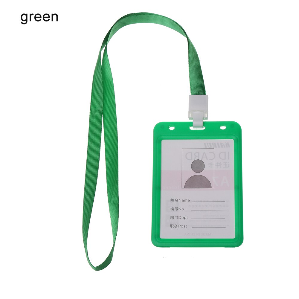 Slik farve halsrem id navn kreditkort cover badge etui dobbeltsidet gennemsigtig arbejdskortholdere beskyttende skal: Grøn