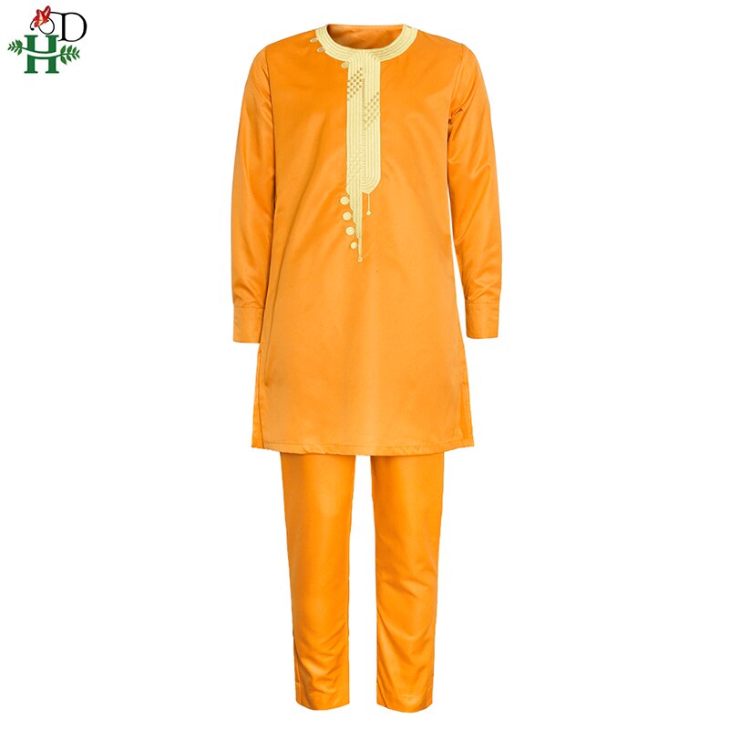 H &amp; D Dashiki Africain Tenue Hommes Chemise Brodée Pantalon 2 Pièces Costume Hippie Hommes Musulman Ensembles Thobe 2022 Européenne Vêtements: 4XL