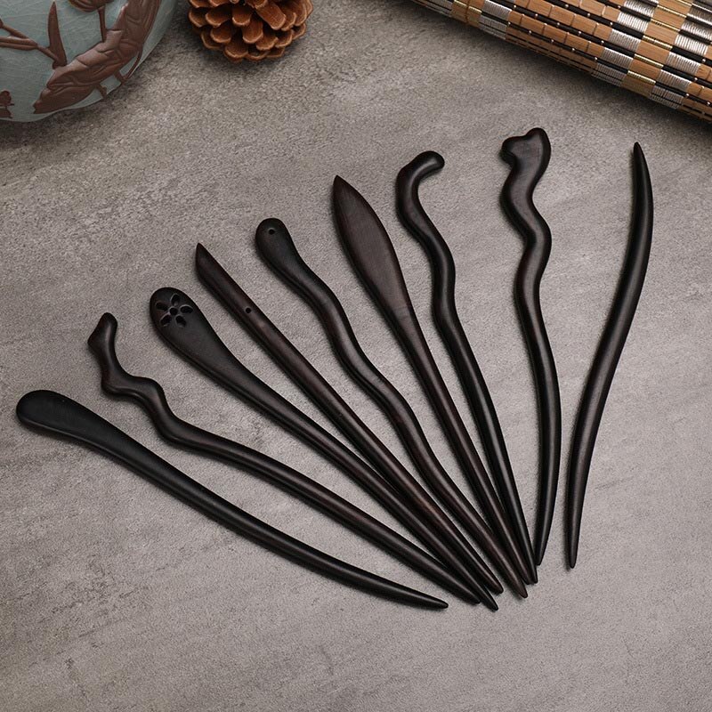 Horquilla china antigua tallada a mano de sándalo negro para mujer, vestido Hanfu, horquillas de madera para el pelo, joyería de peinado en espiral para Cosplay