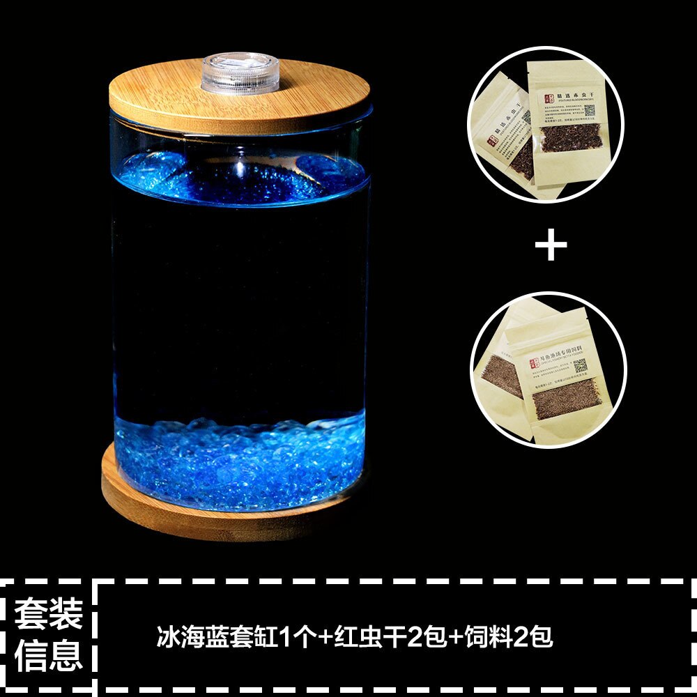 Dou Fish Tank Office Desktop Microview Mini Small Glass Tropical Fish Tank Aquarium Ecological Bottle Aquarium Tank: sky blue