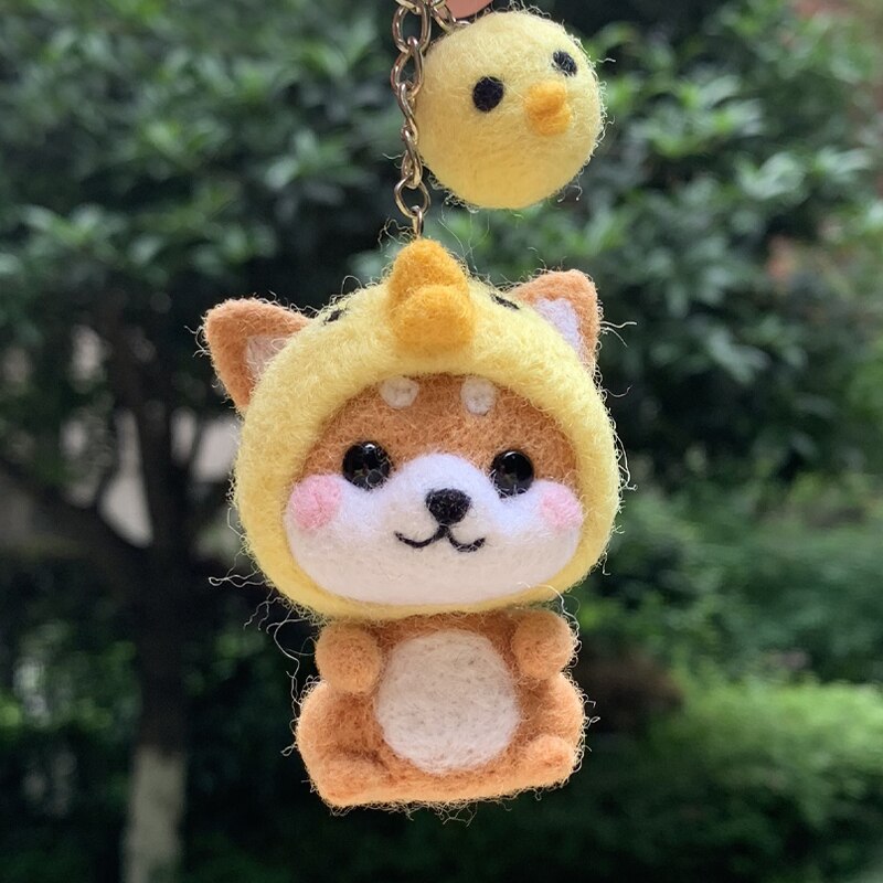 Wool Felt Craft Handmade Animal Toy 5 Styles of Dog Shiba Inu Needle Felted Animals DIY Material Package Christmas Felt Keychain