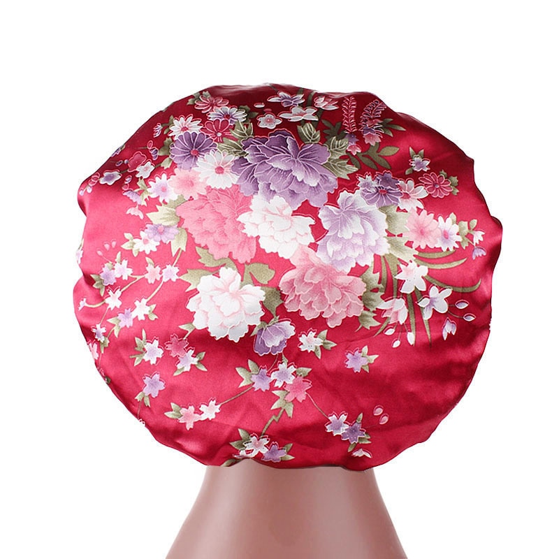 56-58cm Satijn Motorkap Haar Styling Caps Voor Slapen Douche Cap Satijn breedgerande Hoofdband Met Night cap Haar Styling Tool: Burgundy