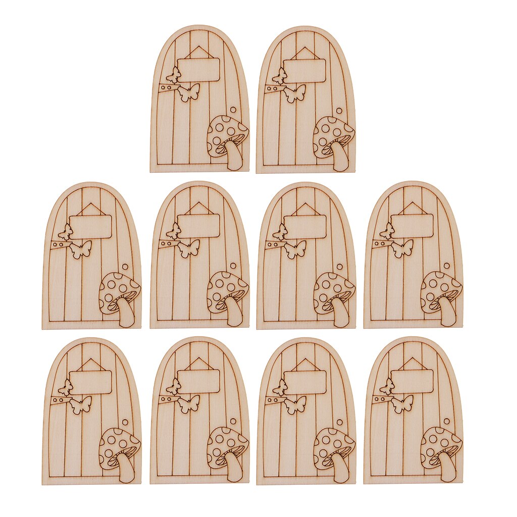 Set of 10 Small Mini Cut Wooden Fairy Elf Doors Unpainted 10cm Tall