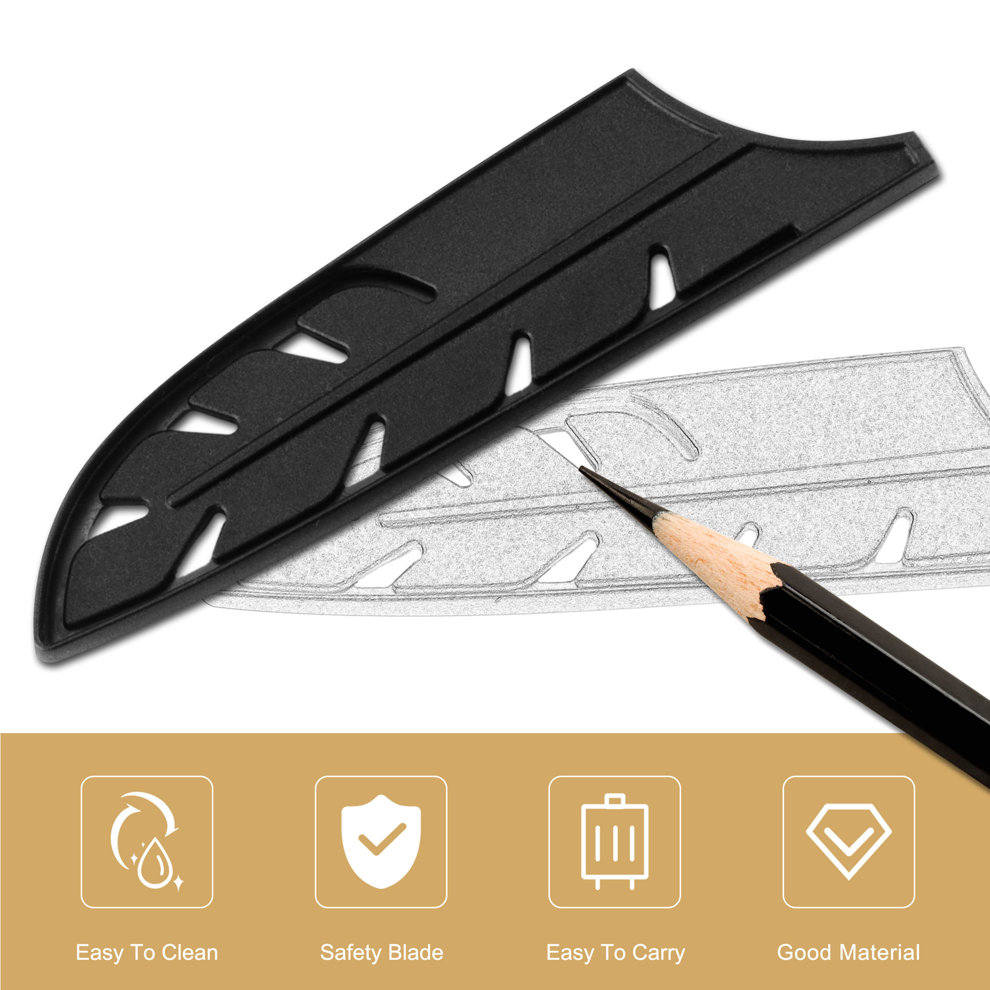 XYJ 9pcs Knife Cover Pp Plastic Black Feather Knife Sheath Utility Paring Santoku Nakiri Cleaver Bread Slicing Chef Knives